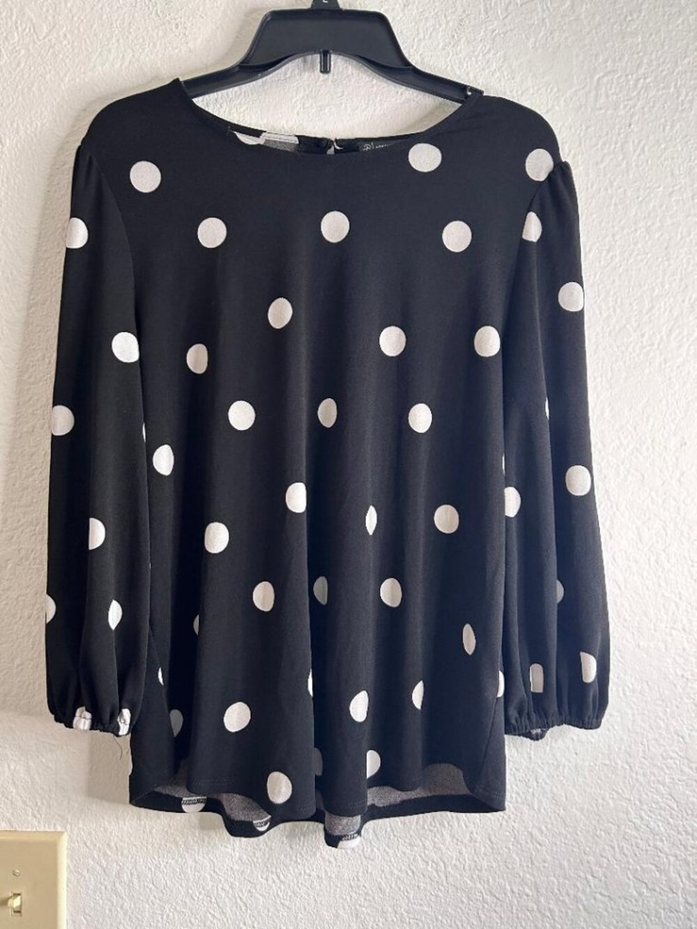 Adrianna Papell 3/4 Sleeve Black and White Polka Dot Blouse Size Large
